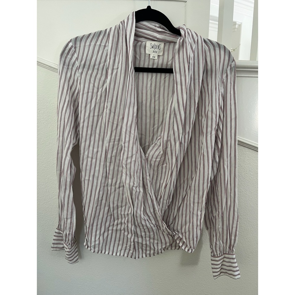 Swildens Paris Women's Striped‎ Collared Blouse Elegant Casual Size 36
